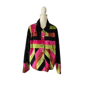 BFA Classics Velvet Patchwork Jacket L Multicolor Retro Boho Statement Sz L